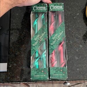 New 2 packs Green & Red Christmas Treasures Twist Taper Candles Set New in Boxes